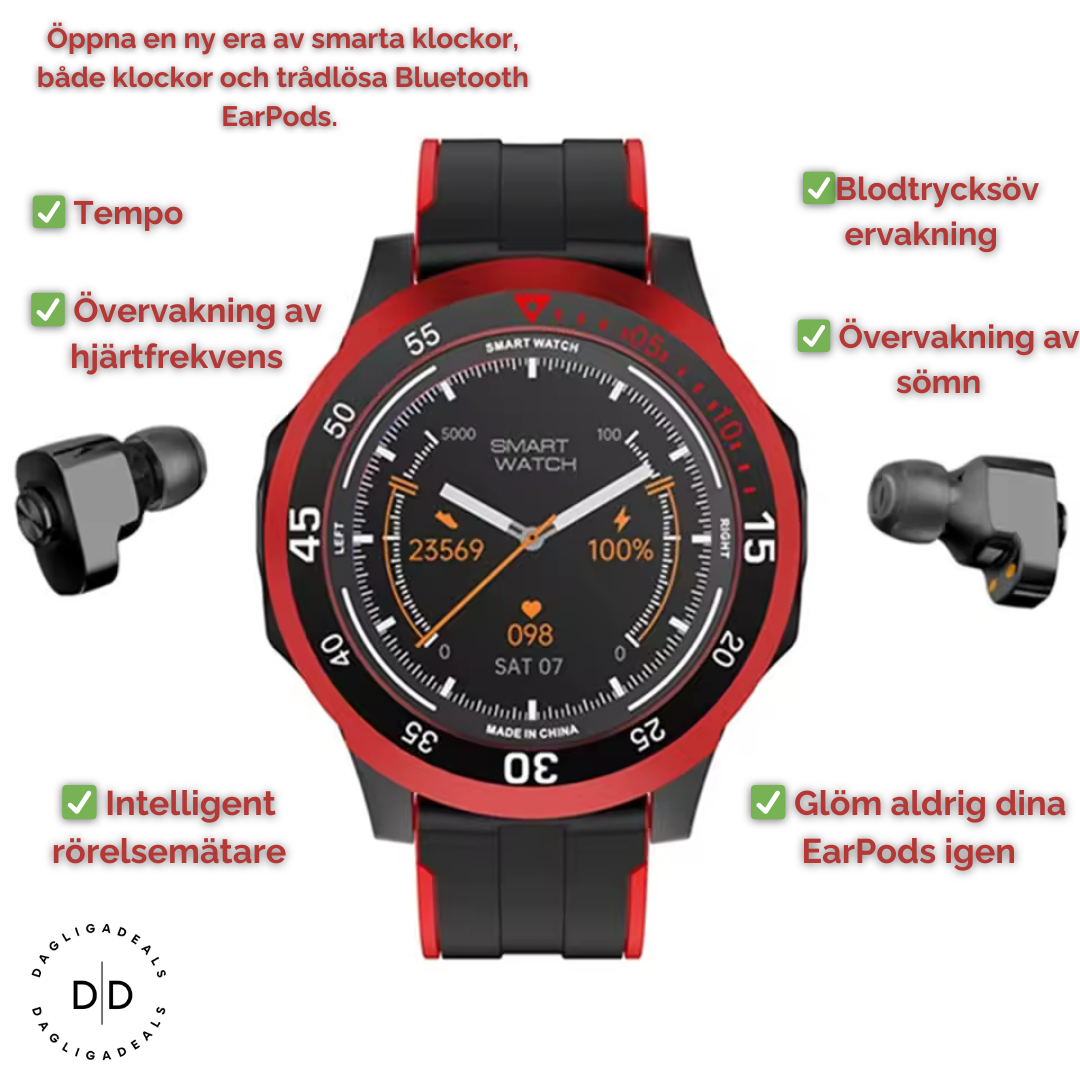 2 in 1 Smart DUO Watch with Earbuds™ | Sport- och Fitnessklocka