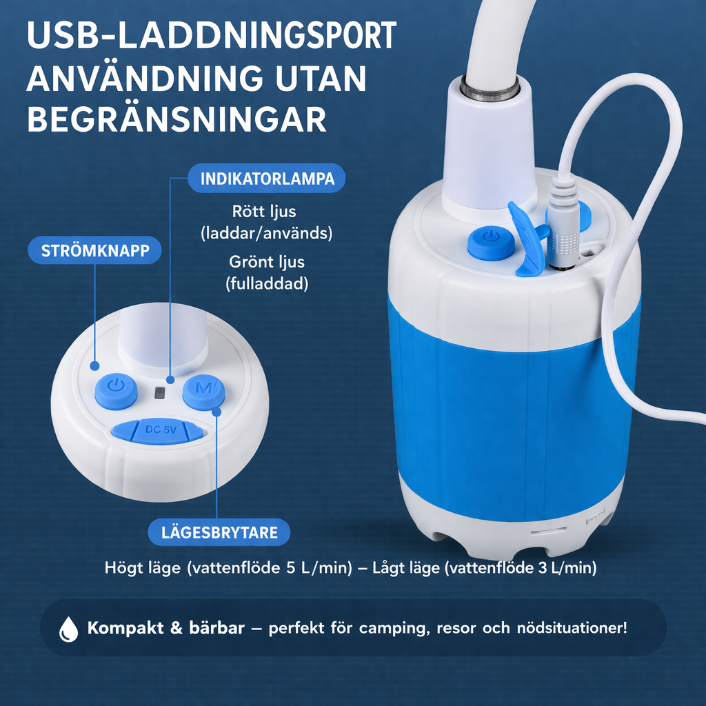 AquaGo™ | Bärbar Vattendusch: Komplett Kit med Slang & Munstycken