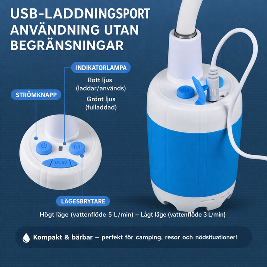 AquaGo™ | Bärbar Vattendusch: Komplett Kit med Slang & Munstycken